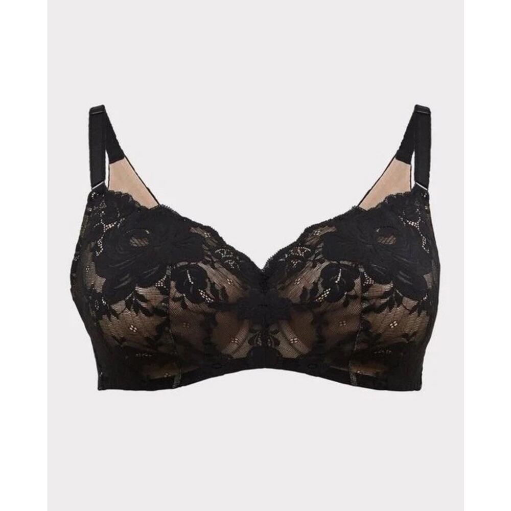 Torrid Curve Womens Bra 38DDD Lightly Lined Full Coverage Balconette Lace Goth